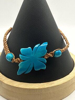 Turquoise Blue Flower Braided Macrame Bracelet Boho Beachy Summer Mermaidcore